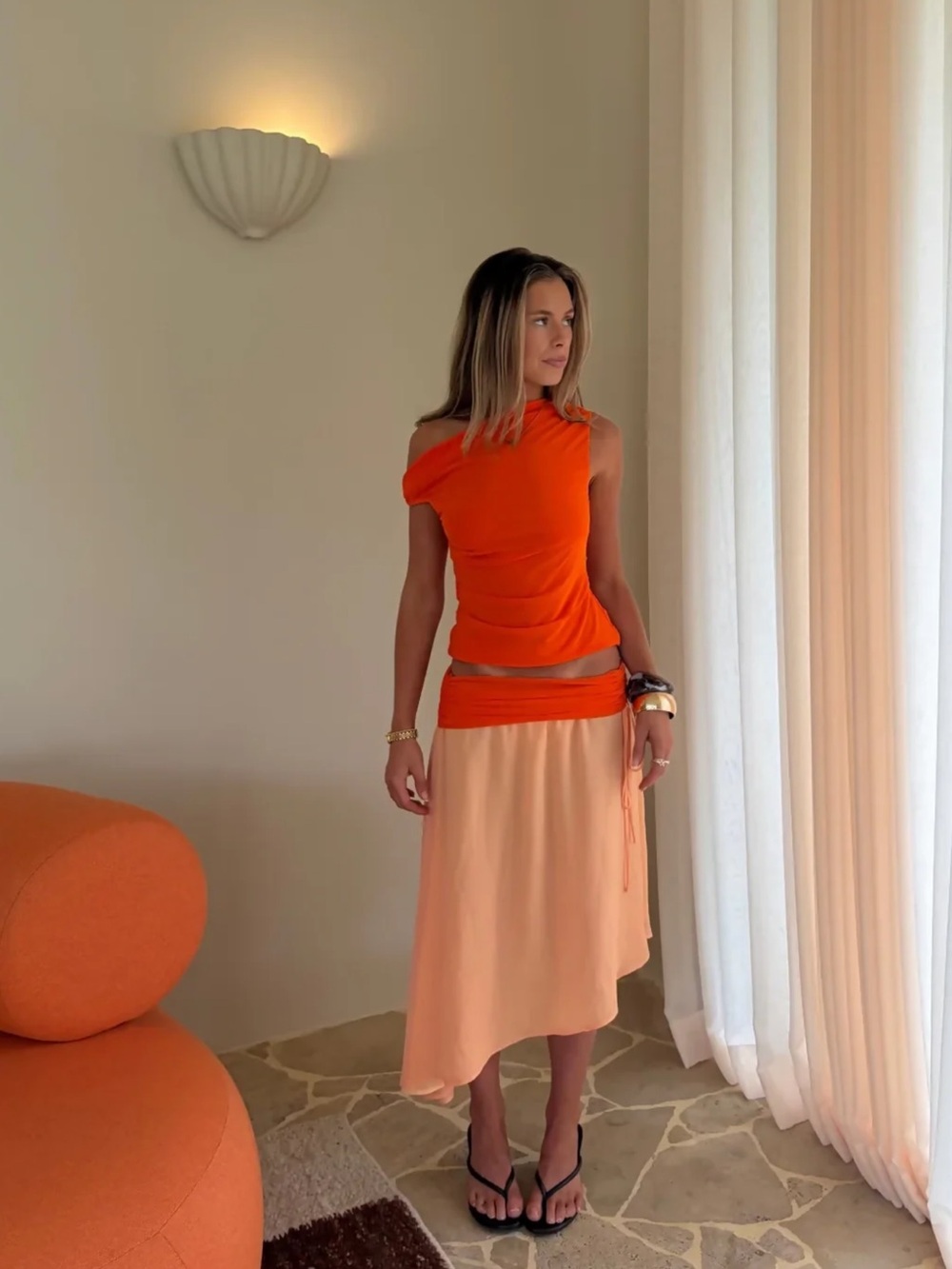 Desero Jacare orange midi skirt set